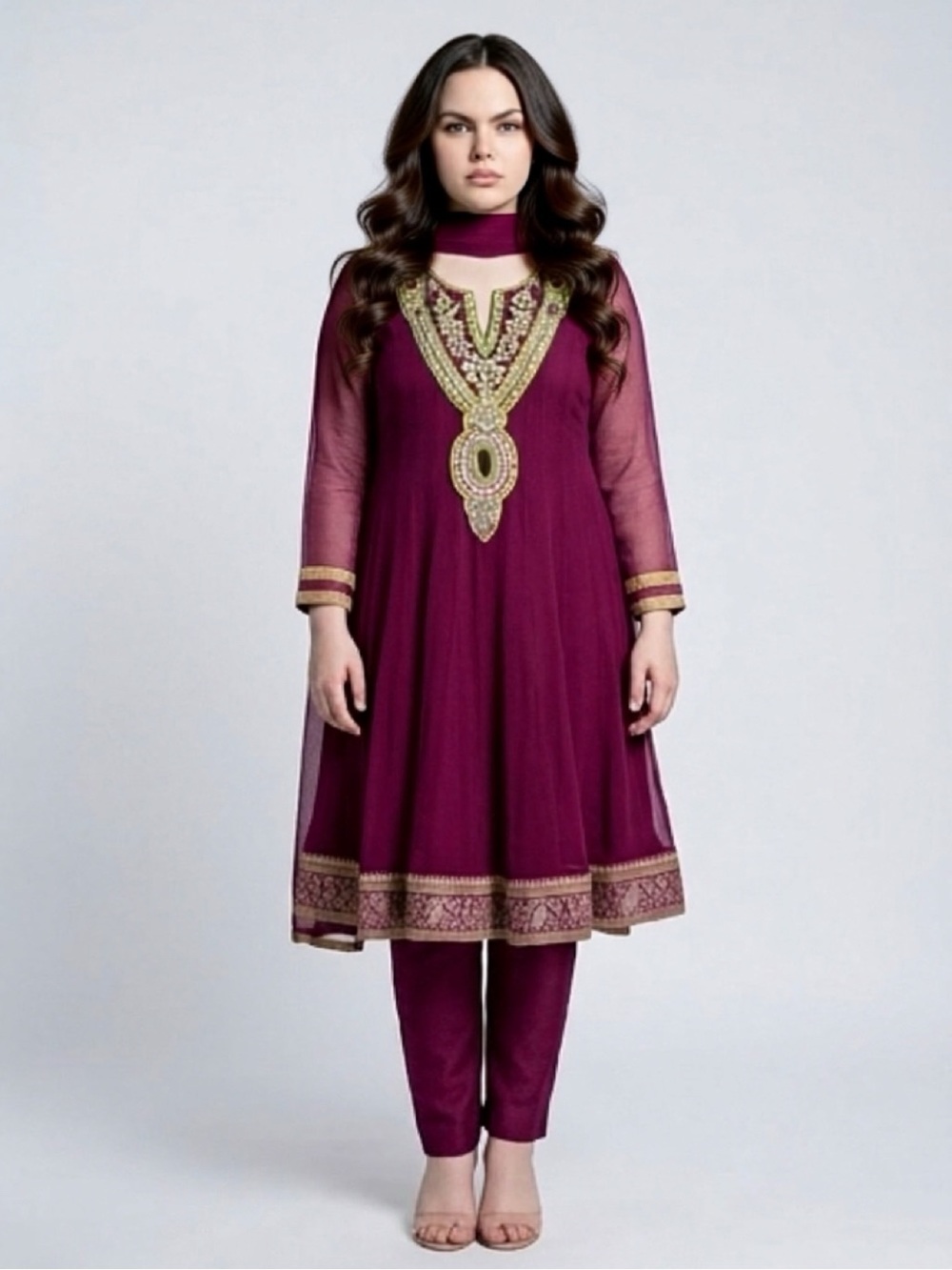 Embellished Maroon Ethnic Tunic with Gold & Green Accents